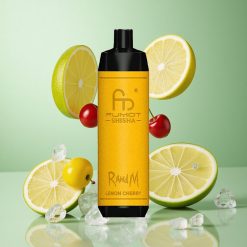 RandM Fumot Shisha 10000 Puffs Citrons Ķiršu Vienreizējās lietošanas Vape ar LED Indikatoru un 18ml Priekšpusē Ieliktas E-gliemežņas