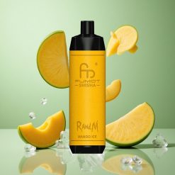 RandM Fumot Shisha 10000 Puffs Mango Ledus LED Indikators & 18ml iepildīta e-šķidruma